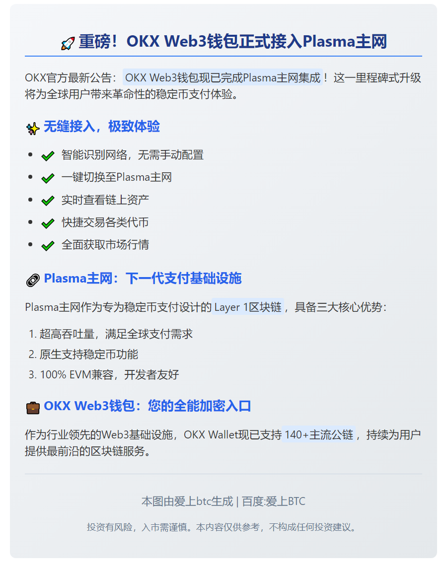 OKX钱包接入Plasma主网