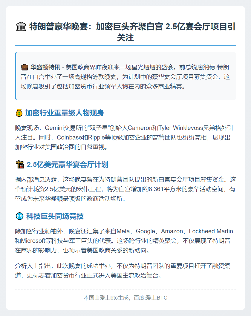 加密高管齐聚白宫晚宴为特朗普捐款