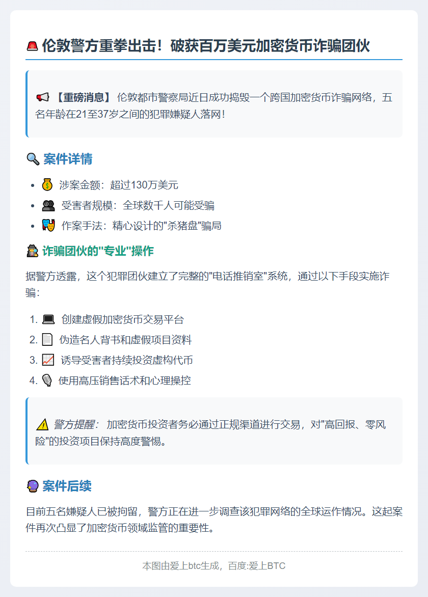伦敦警方破获130万美元加密诈骗案