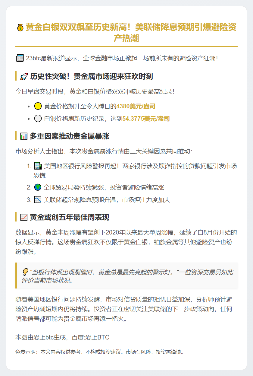 美地区银行风险推高金价 或创5年最大周涨幅
