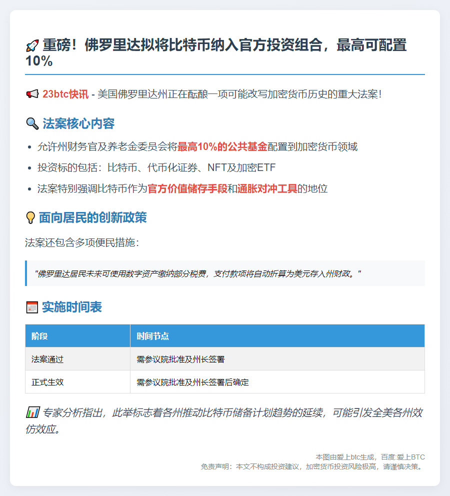 佛州拟准养老金投资比特币ETF