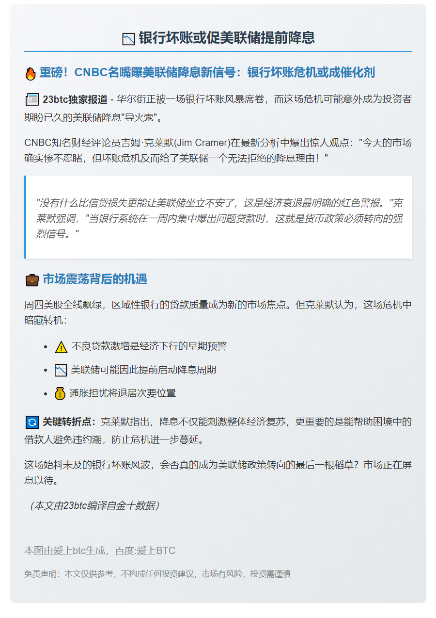 银行坏账或促美联储提前降息