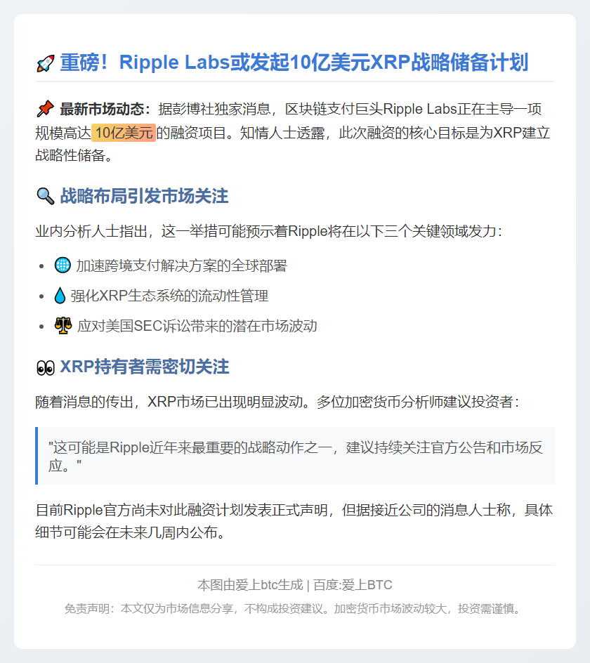 Ripple Labs融资10亿美元囤积XRP