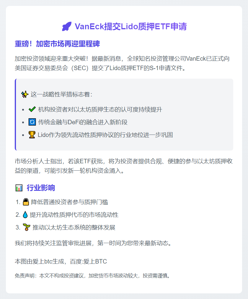 VanEck提交Lido质押ETF申请
