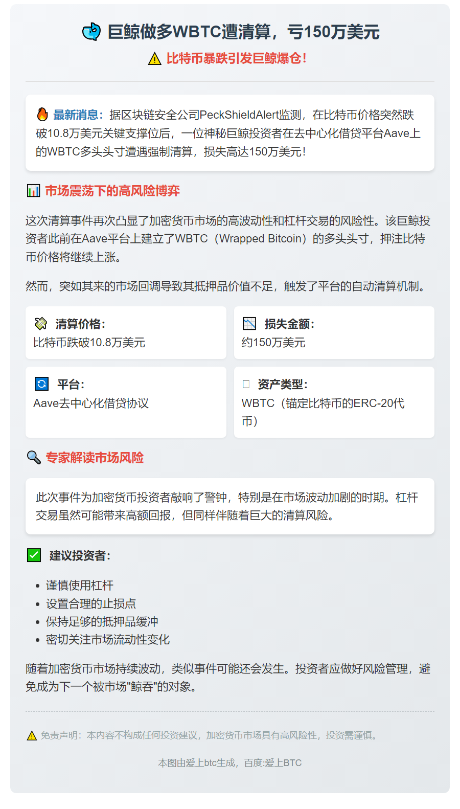 巨鲸做多WBTC遭清算，亏150万美元