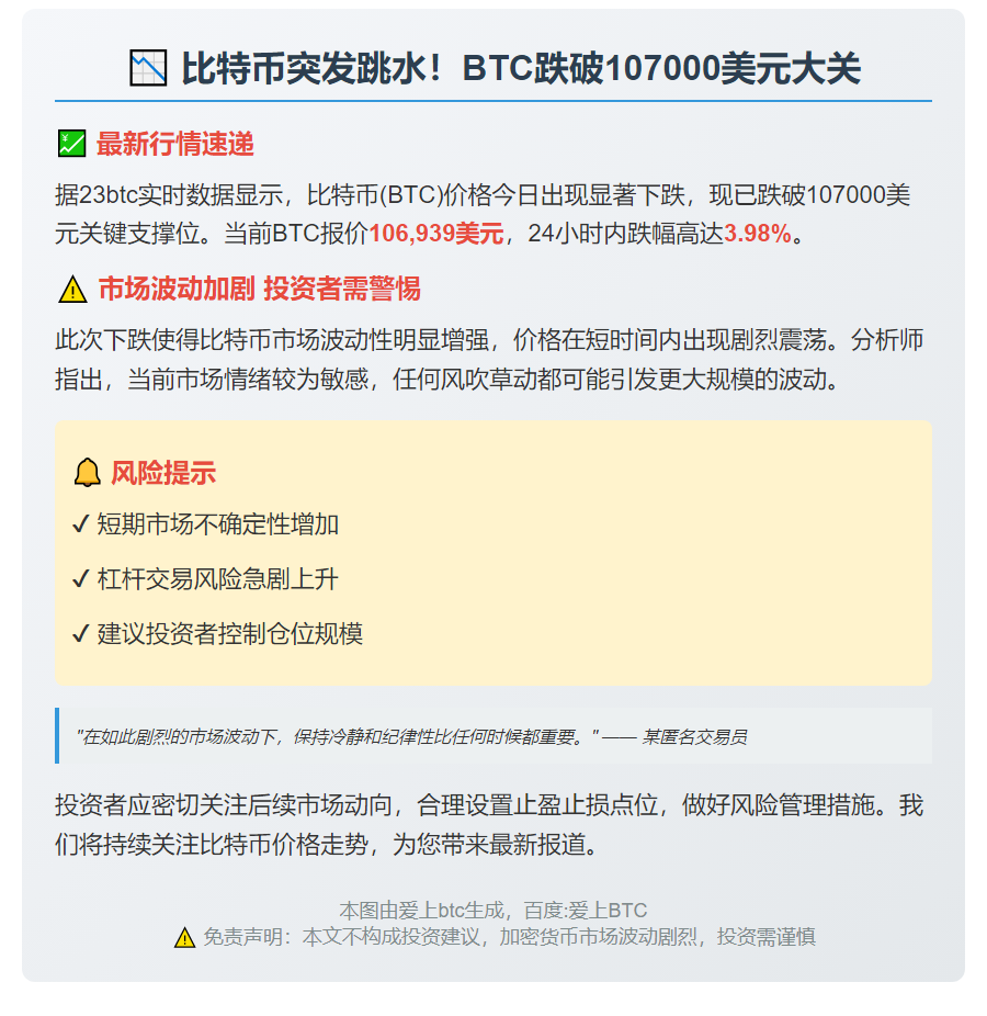 比特币跌破10.7万美元