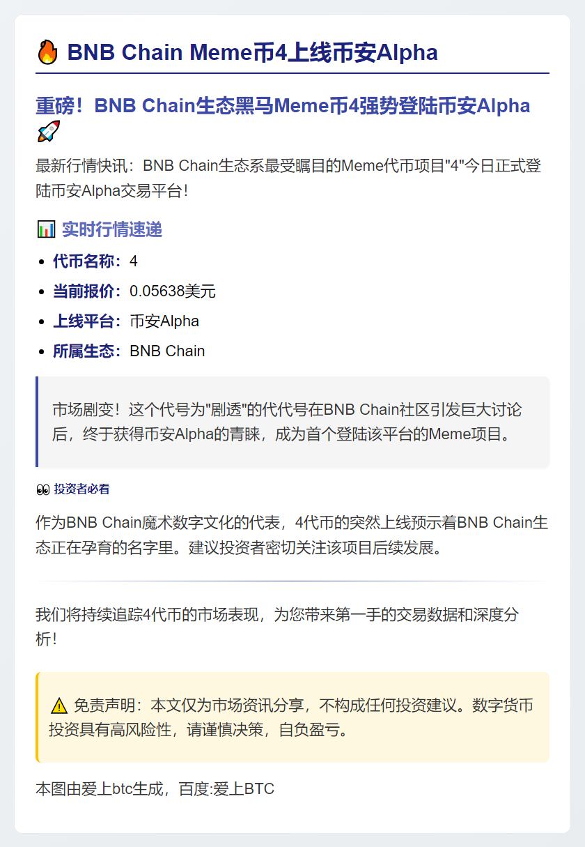 BNB Chain Meme币4上线币安Alpha