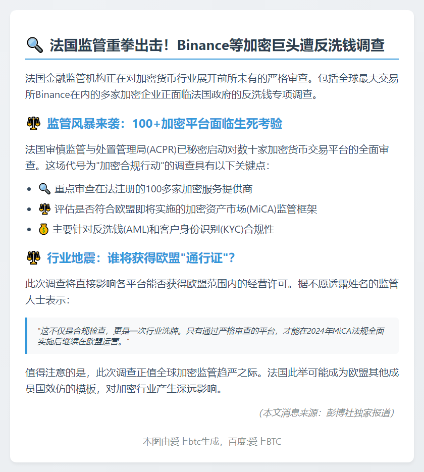 法调查Binance等加密公司涉洗钱