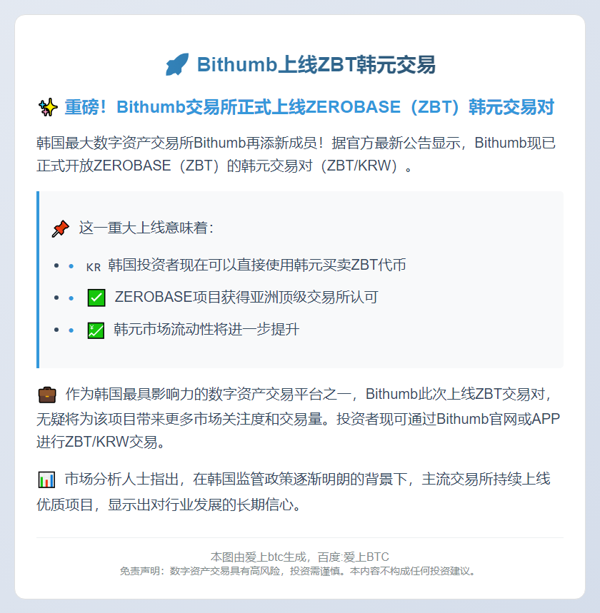 Bithumb上线ZBT韩元交易