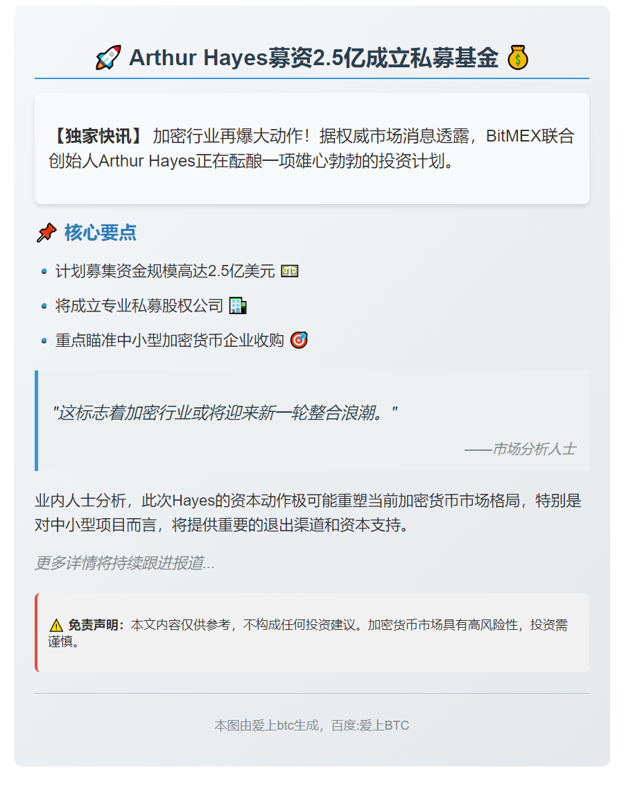Arthur Hayes募资2.5亿成立私募基金
