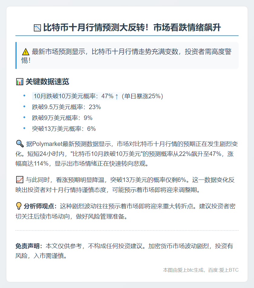 比特币十月跌破10万美元概率47%