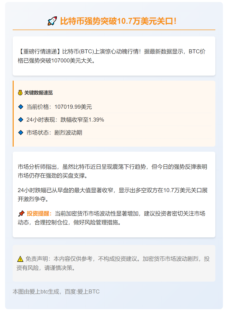 比特币突破10.7万美元