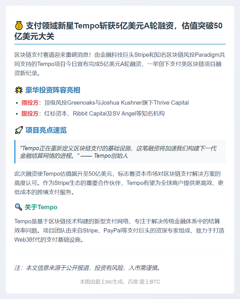 Tempo获5亿美元A轮融资