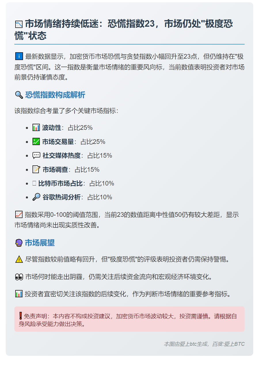 恐慌贪婪指数23，仍极度恐慌