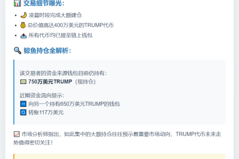 巨鲸凌晨提币400万TRUMP