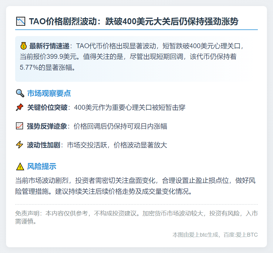 TAO跌破400美元