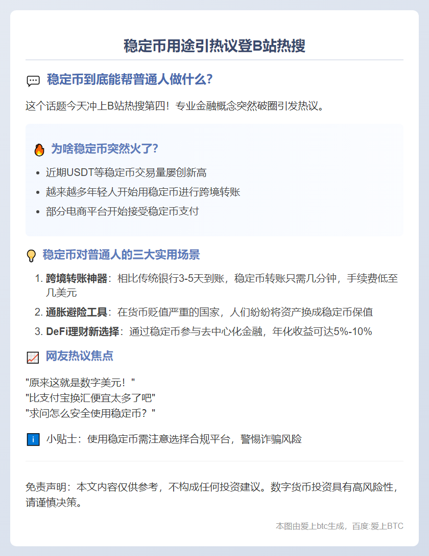 稳定币用途引热议登B站热搜