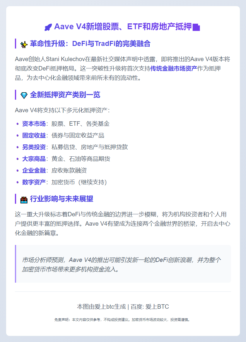 Aave V4新增股票、ETF和房地产抵押