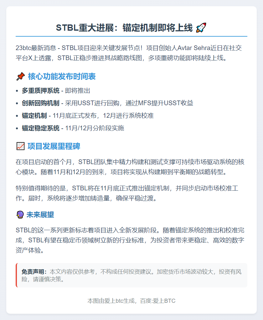 STBL锚定机制11月底上线