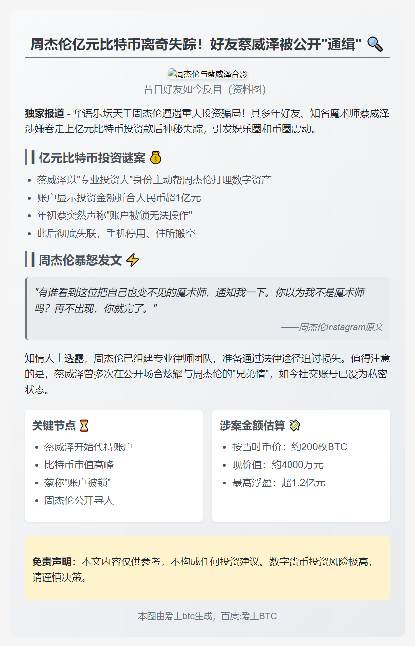 周杰伦好友卷走上亿比特币失踪