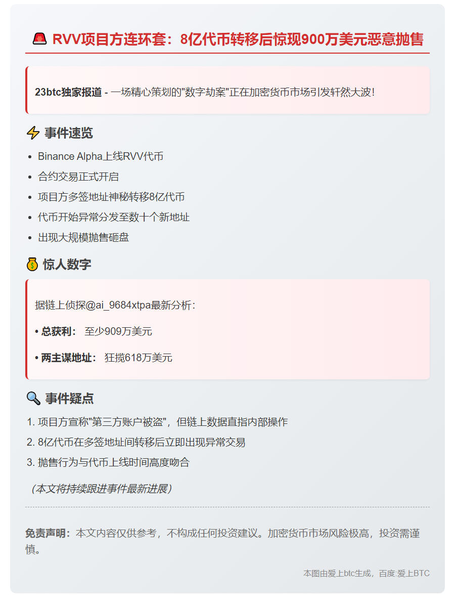 RVV利益方抛售909万美元，8亿代币被转移