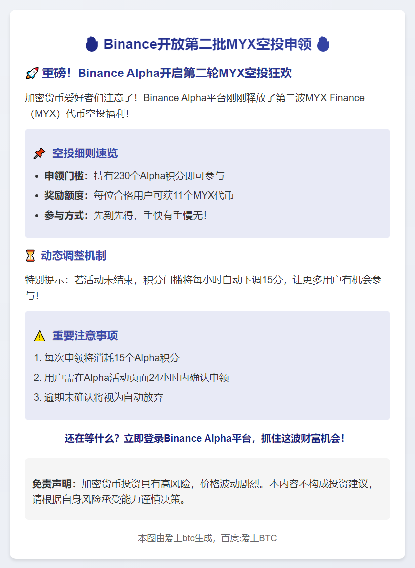 Binance开放第二批MYX空投申领