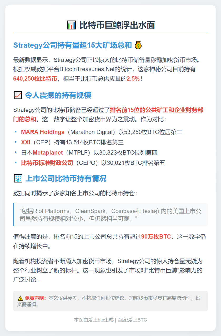 Strategy比特币储备超15大矿场总和