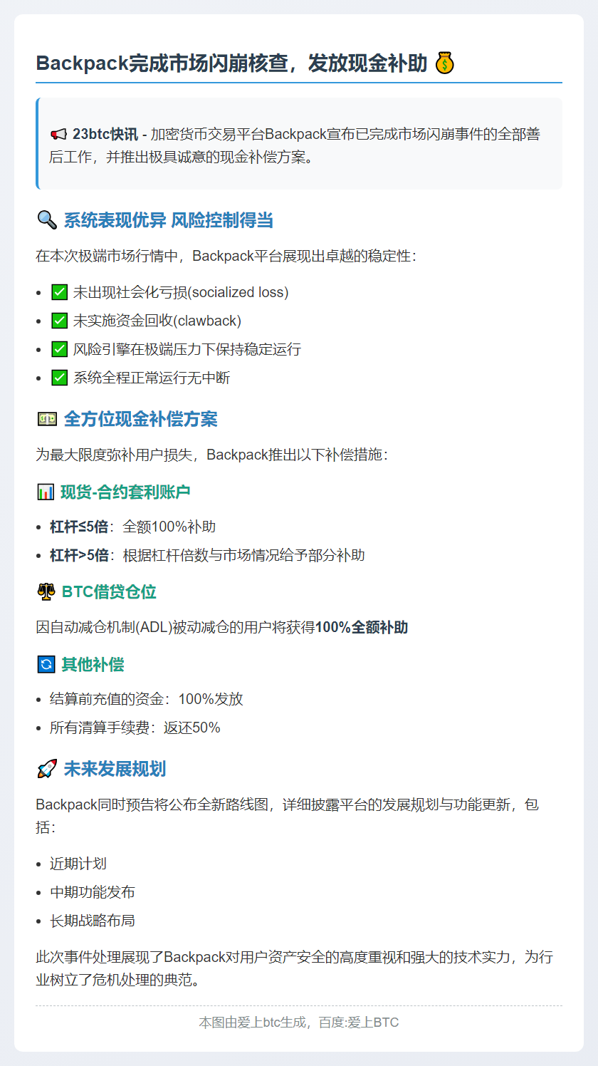 Backpack完成市场闪崩核查，发放现金补助