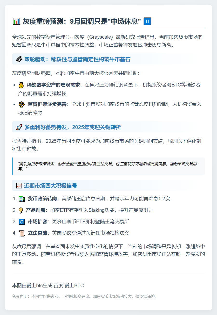 灰度：9月回调短暂 加密市场或迎新高峰
