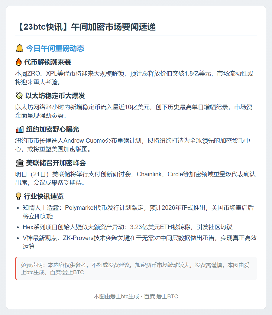 23btc午报 | 10月20日午间要闻
