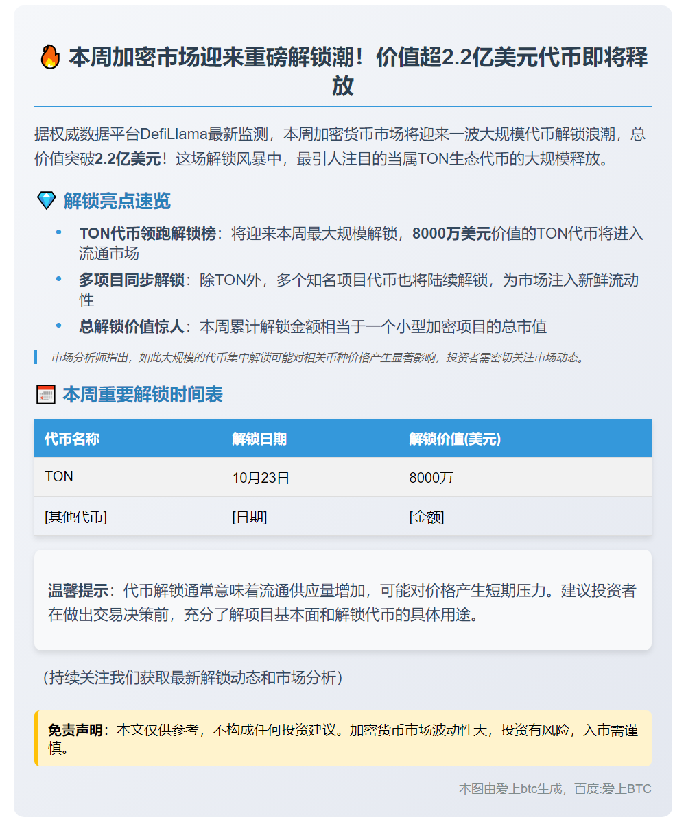 2.2亿美元代币本周解锁