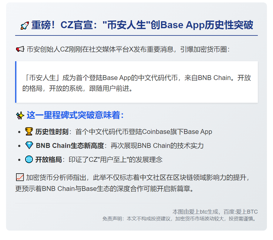 CZ首推中文代码代币“币安人生”登陆Base