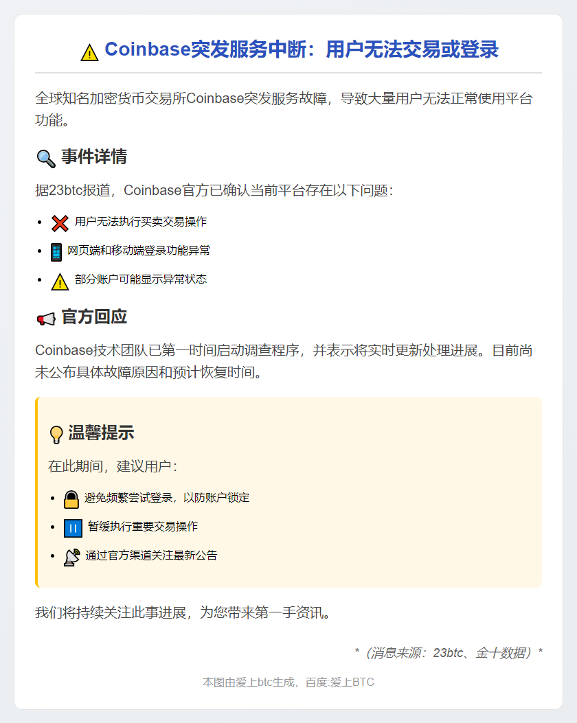 Coinbase交易登录故障，团队紧急修复