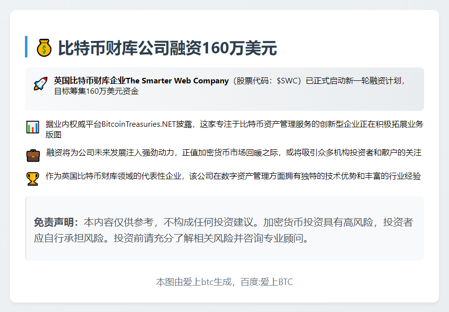 比特币财库公司融资160万美元