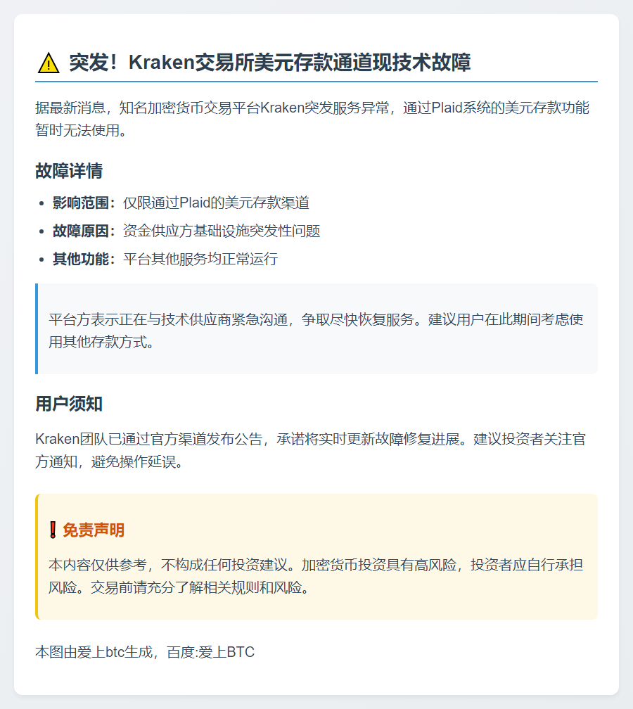 Kraken暂停Plaid美元存款