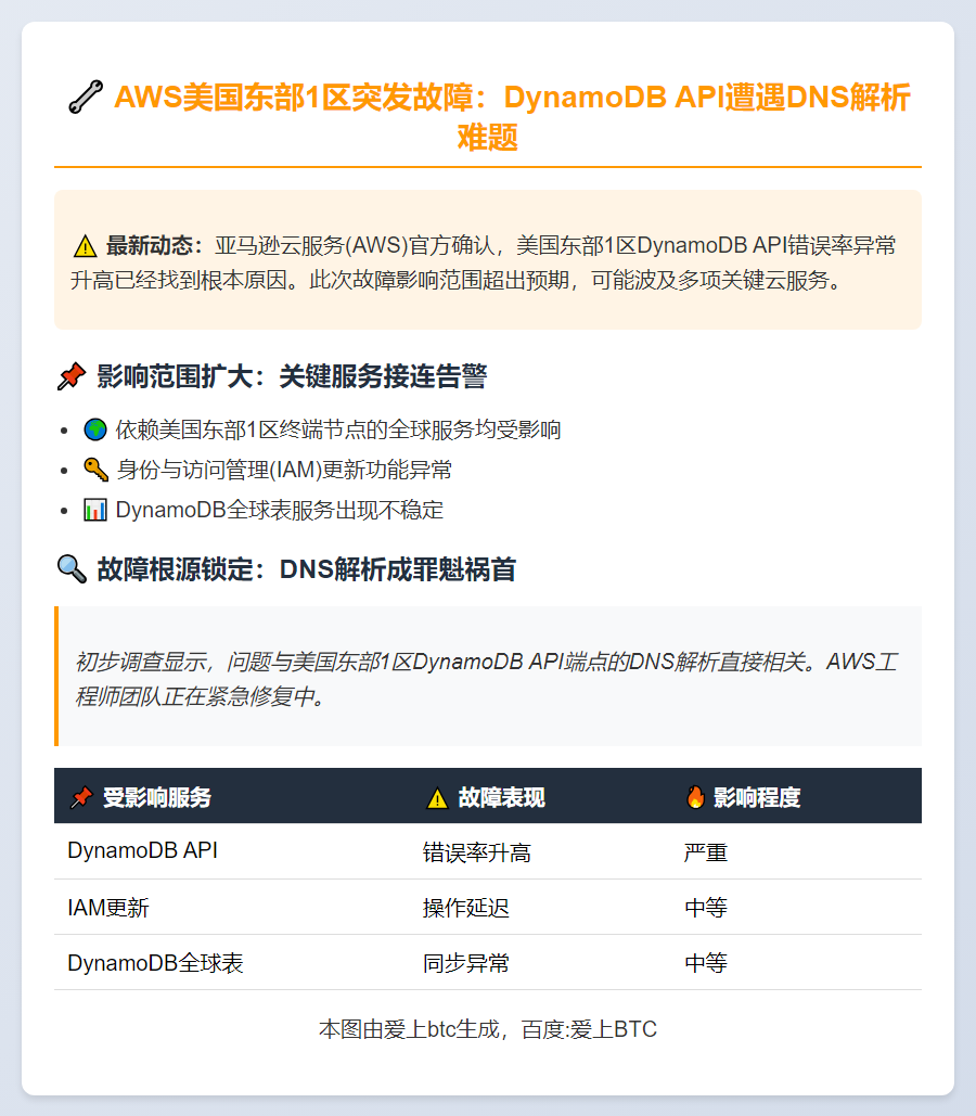 AWS东部1区DynamoDB API解析故障