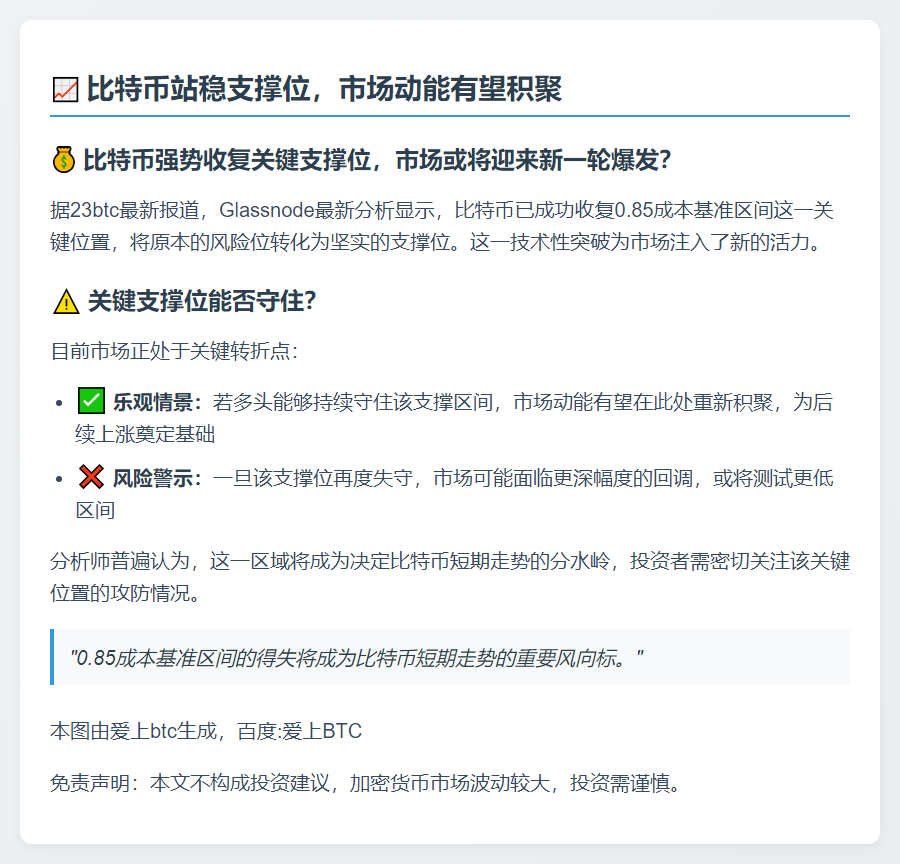 比特币站稳支撑位，市场动能有望积聚