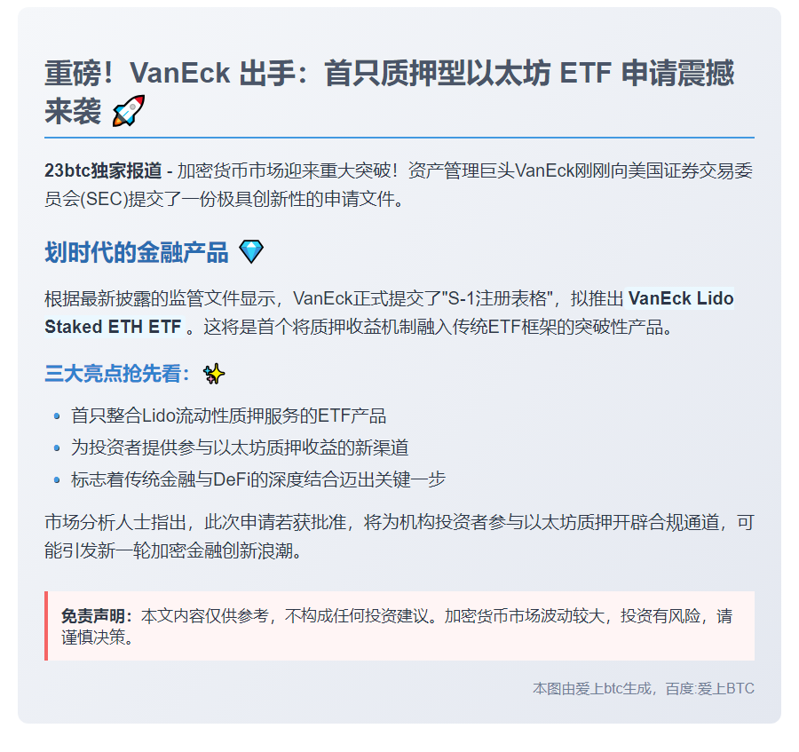 VanEck 申请 Lido 质押以太坊 ETF