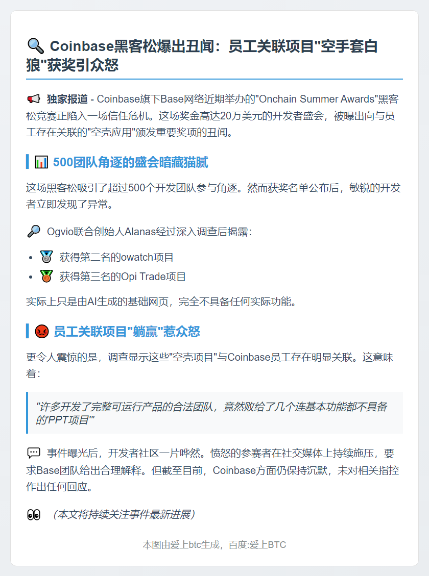 Coinbase黑客松被指奖项造假