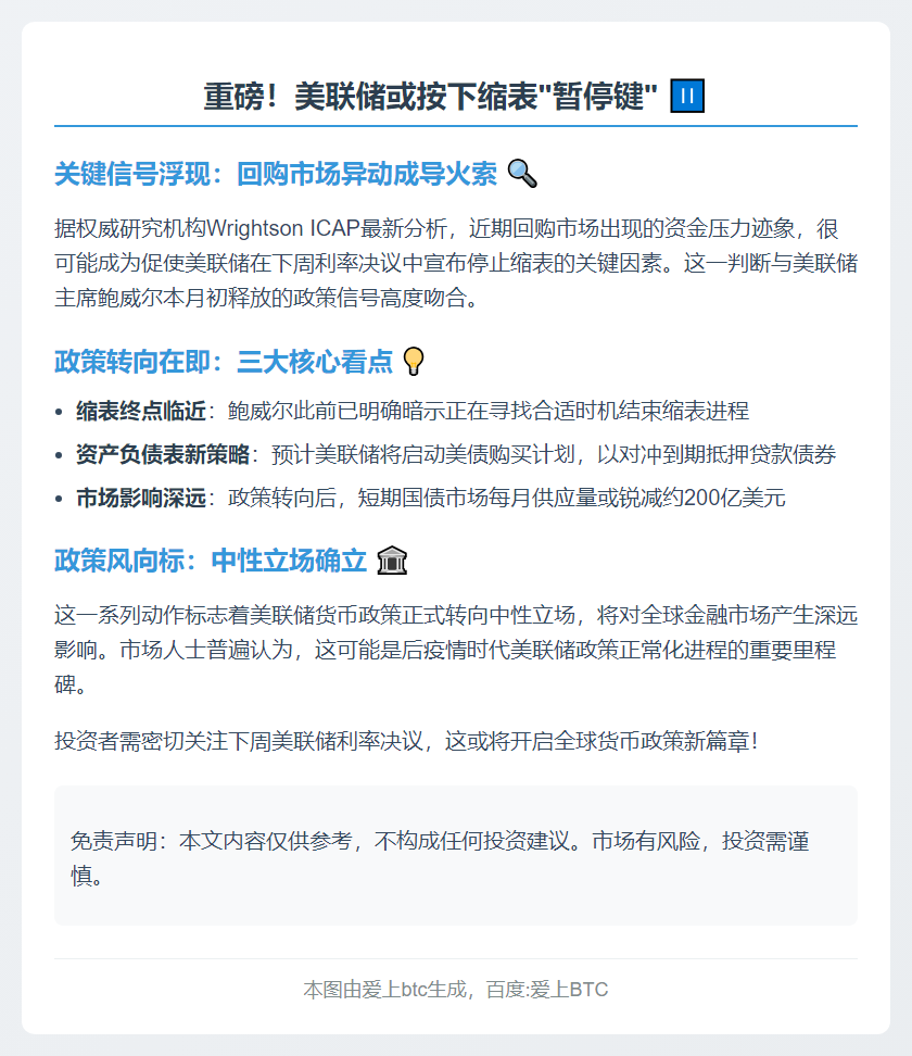 美联储或下周结束缩表