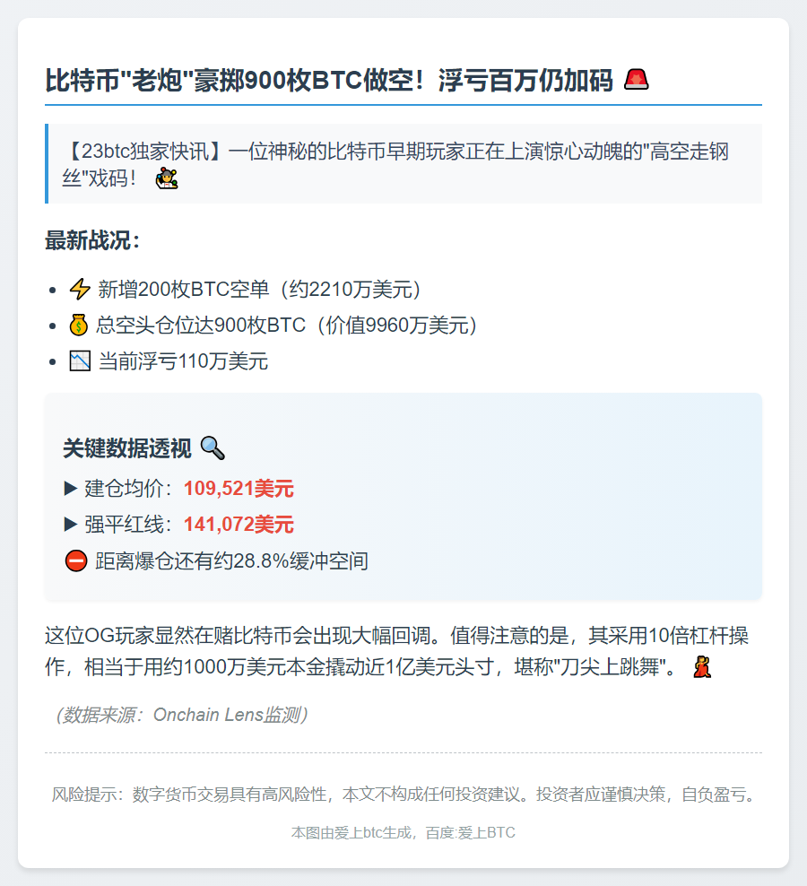 比特币OG增持空头至900枚