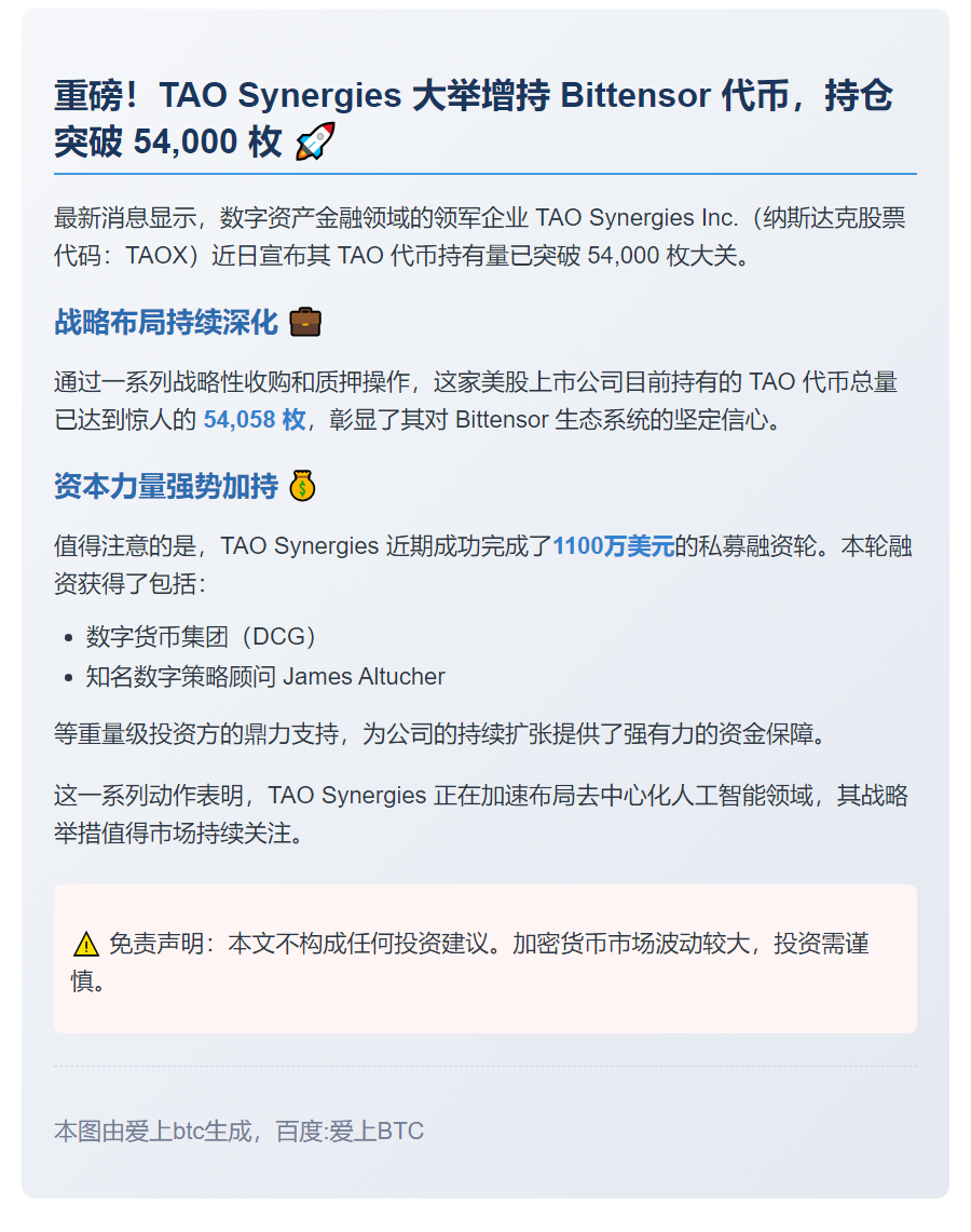 TAO Synergies增持TAO超5.4万枚