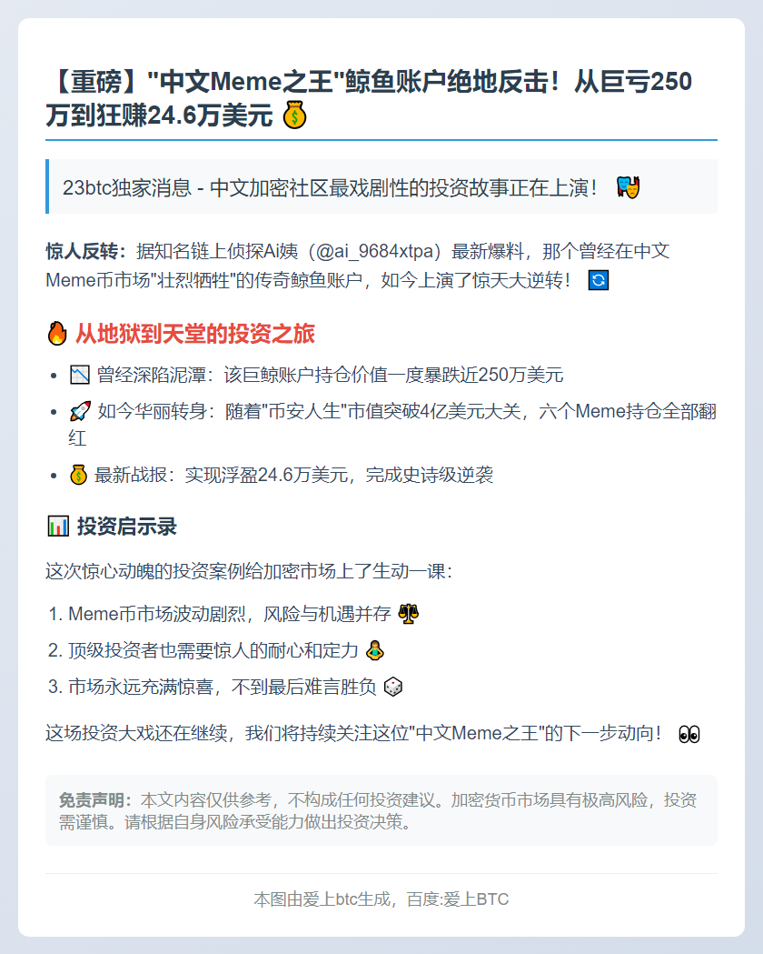 "高点重仓中文Meme"鲸鱼回本，曾亏250万