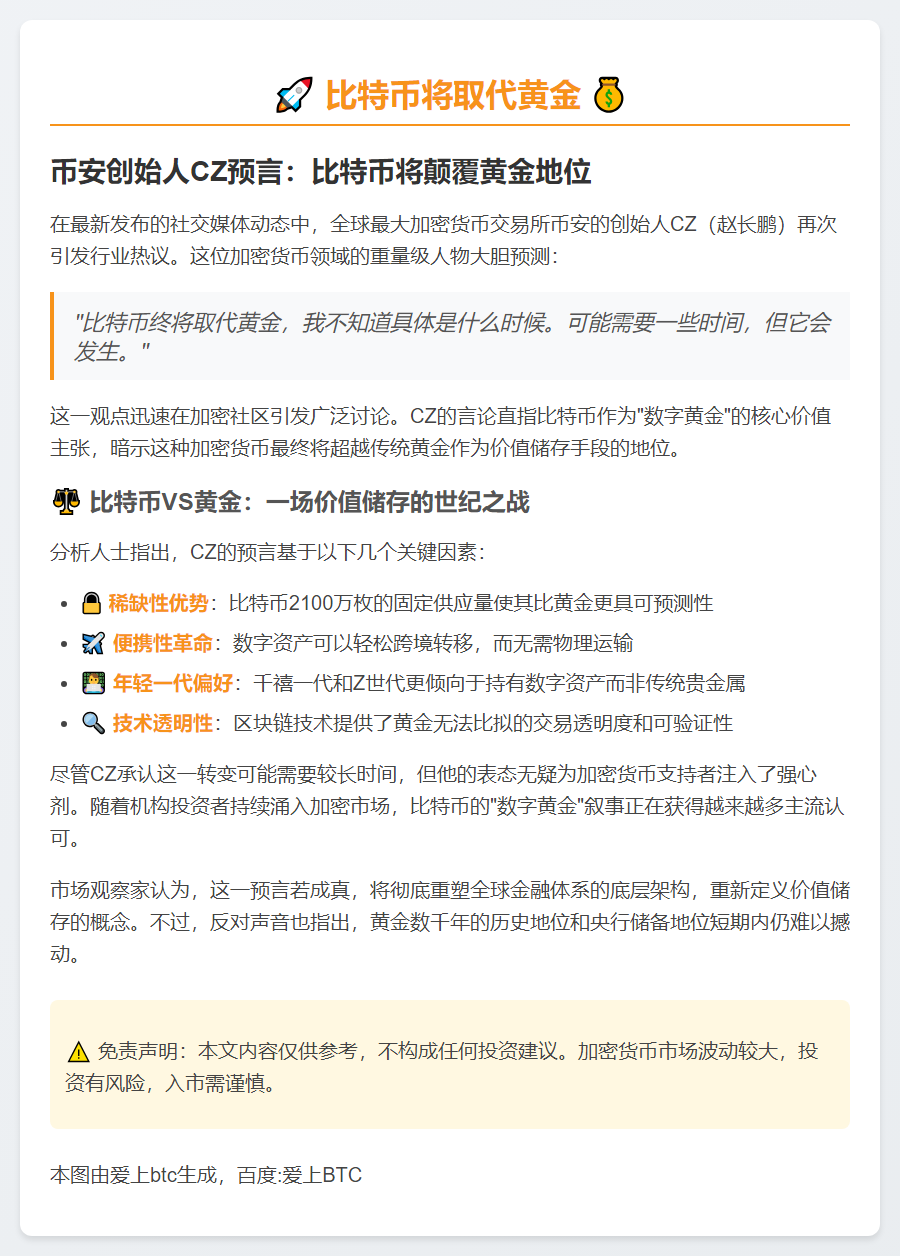 比特币将取代黄金