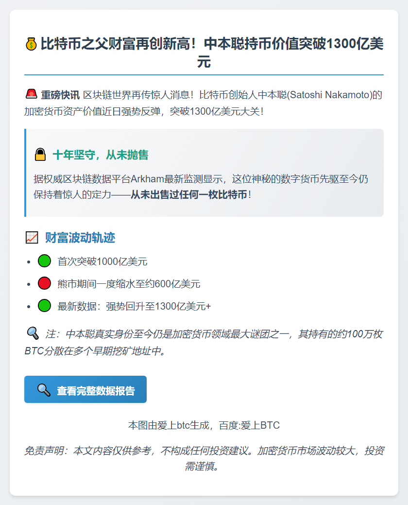 中本聪净资产突破1300亿