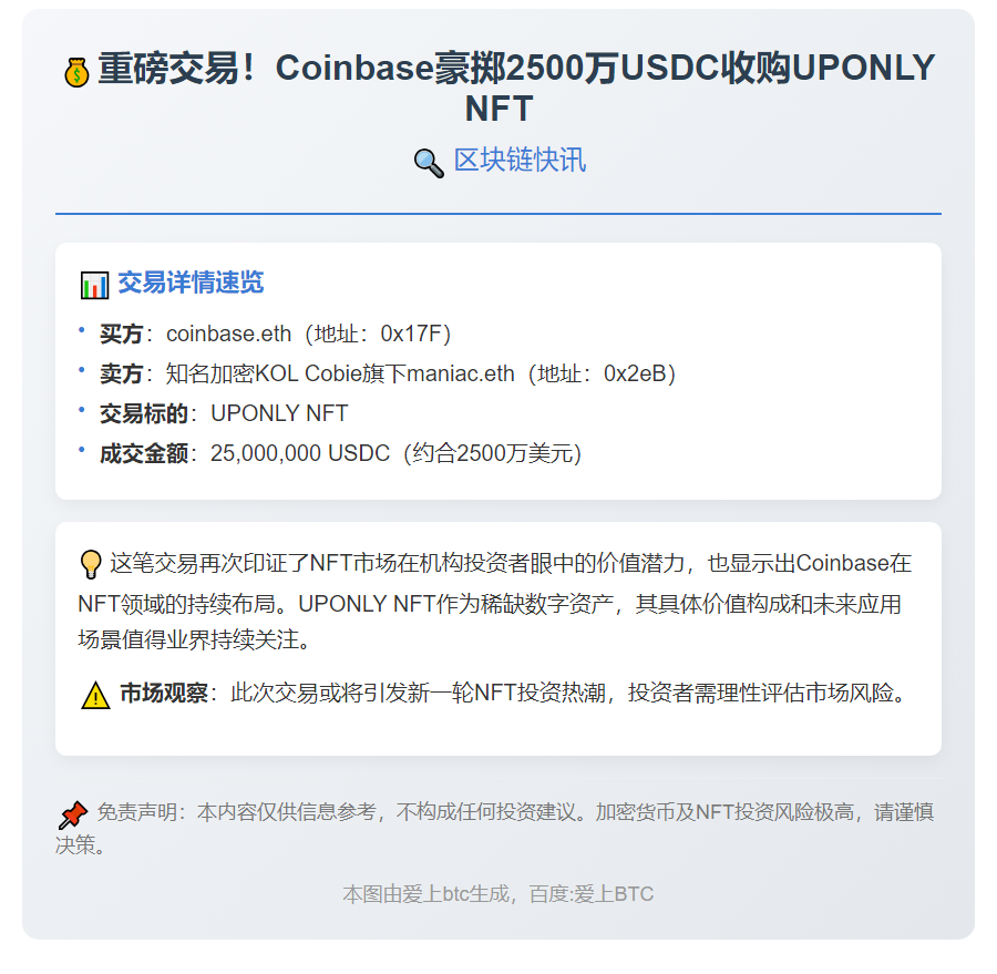Coinbase.eth购UPONLY NFT耗资2500万USDC
