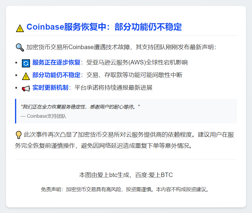 Coinbase部分功能仍不稳定