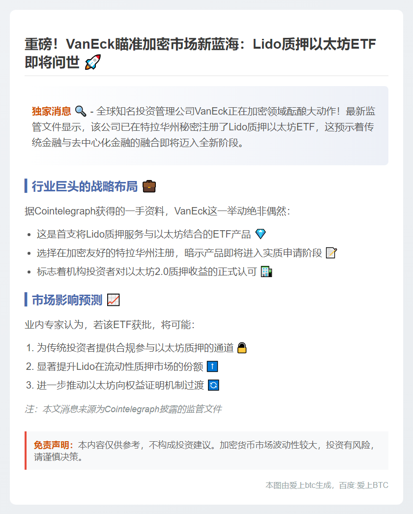 VanEck注册Lido质押以太坊ETF