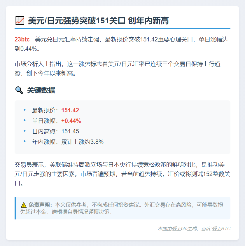 美元/日元升至151.42