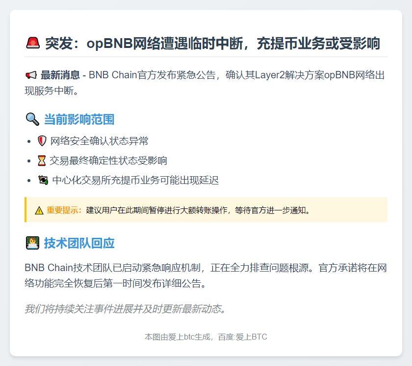 BNB Chain：opBNB网络临时中断或影响充提币